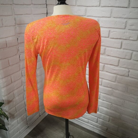 Saucony Ladies Size Large Orange Pink & Lime Green Long Sleeve Athletic Top - Picture 2 of 8